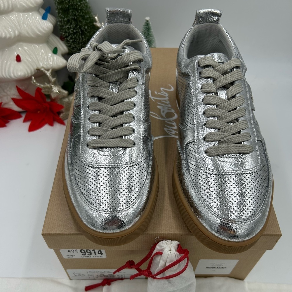 Men's Christian Louboutin tutti rui low top metallic leather sneakers size 43 - Picture 2 of 13